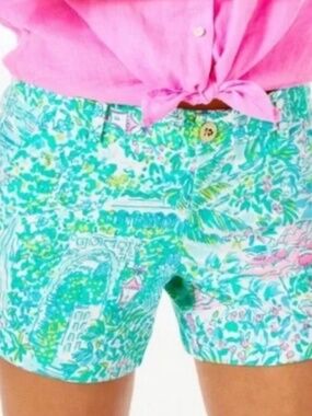 Lilly Pulitzer Green Pink Patterned Cotton Shorts